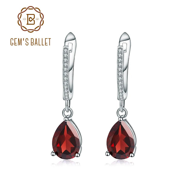 Gem's Ballet 4.31Ct Natural Red Garnet Drop Earrings Solid 925 Sterling Silver Fine Jewelry For Women Gemstone Earrings