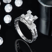 GEM'S BALLET 925 Sterling Silver Moissanite Ring 1ct Round & Baguette Moissanite Engagement Ring Setting For Women Wedding