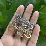 Qitian Personalized Name Necklace With Heart For Women Custom Gold Stainless Steel BlingBling Pendant Custom Iced Out Necklaces