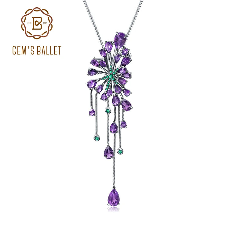 GEM'S BALLET 8.88Ct Natural Amethyst Vintage Gothic Punk 925 Sterling Sliver Gemstone Pendant Necklace For Women Party Jewelry