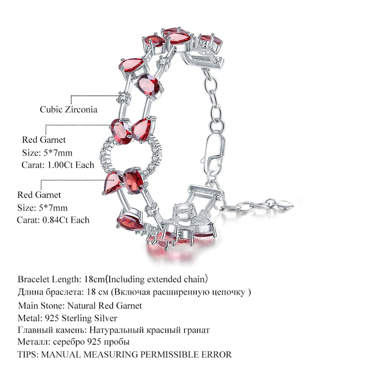 GEM'S BALLET 14.74Ct Natural Red Garnet Gemstone Link Bracelet 925 Sterling Silver Bracelets & Bangles for Women Wedding Jewelry
