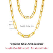 ORSA JEWELS 14K Gold Plated Genuine 925 Sterling Silver Paperclip Neck Chain 6/9.3/12mm Link Necklace for Women Men Jewelry SC39