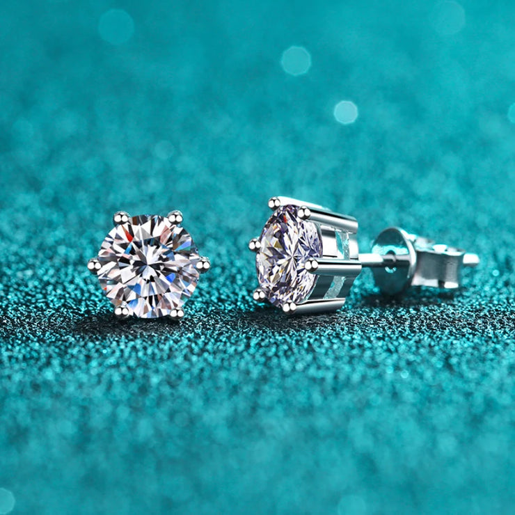 GEM'S BALLET Gold & Silver Moissanite Stud Earrings – Timeless Sparkle