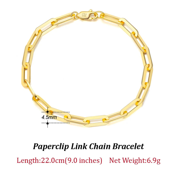 ORSA JEWELS 14K Gold Plated Genuine 925 Sterling Silver Paperclip Neck Chain 6/9.3/12mm Link Necklace for Women Men Jewelry SC39