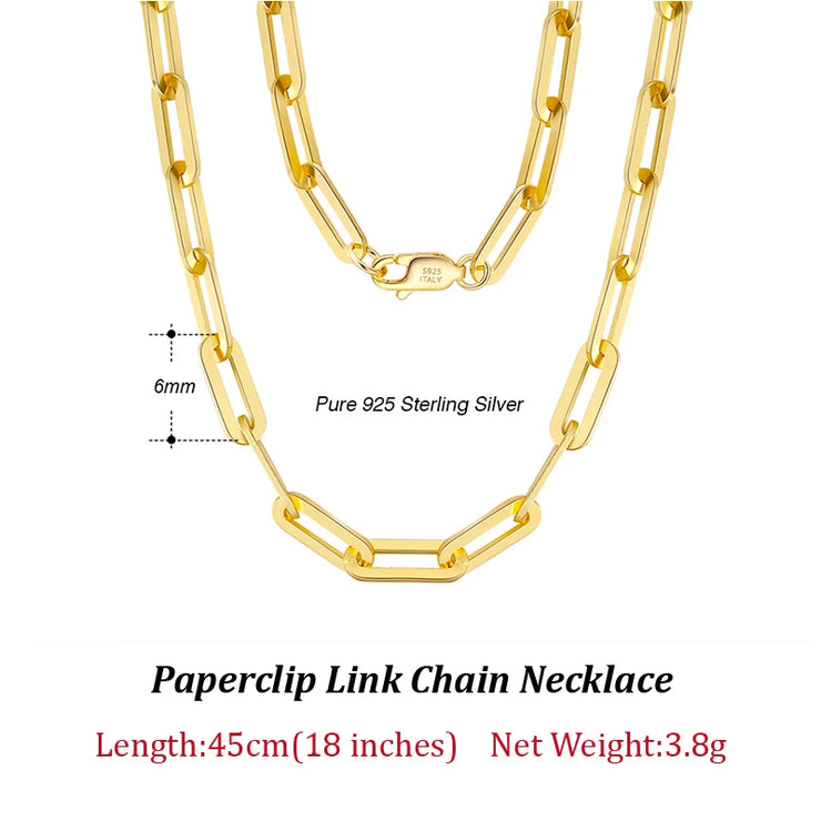 ORSA JEWELS 14K Gold Plated Genuine 925 Sterling Silver Paperclip Neck Chain 6/9.3/12mm Link Necklace for Women Men Jewelry SC39