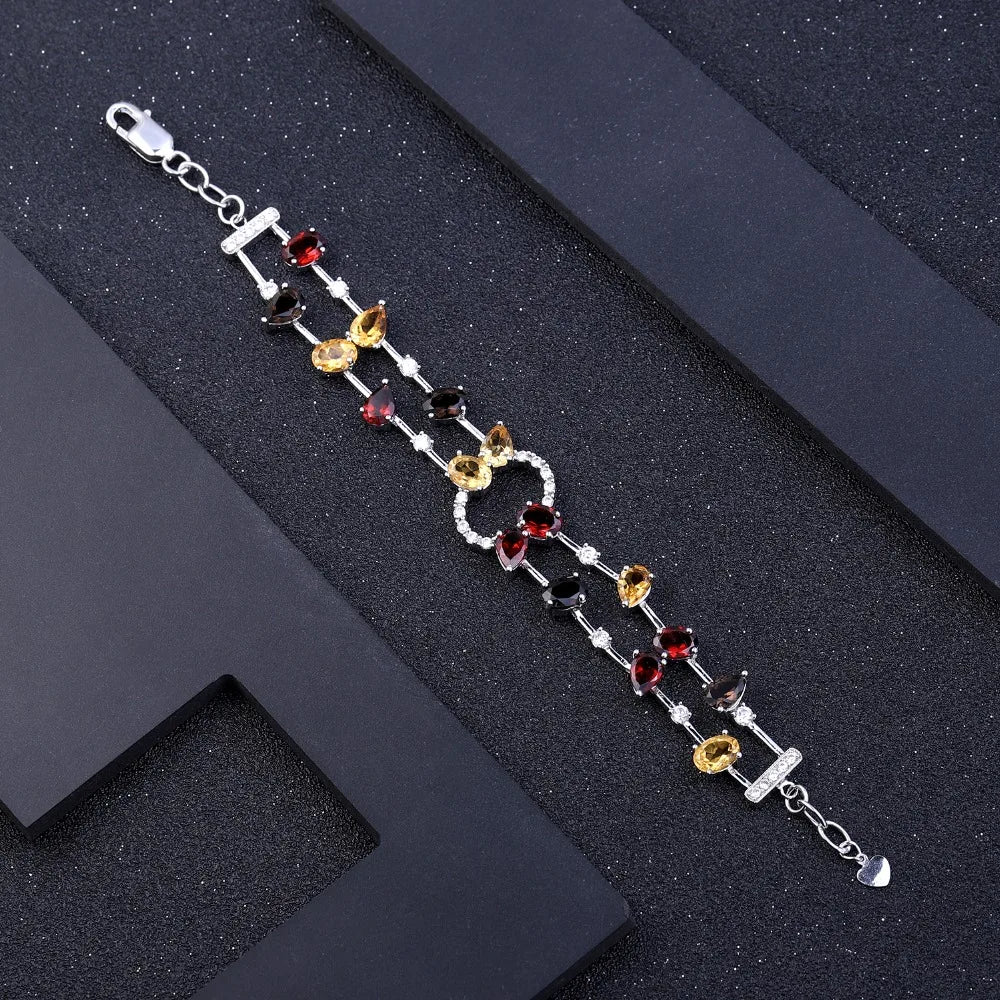 GEM'S BALLET Real 925 Sterling Silver Natural Multicolor Garnet Smoky Quartz Citrine Bracelets & Bangles for Women Fine Jewelry