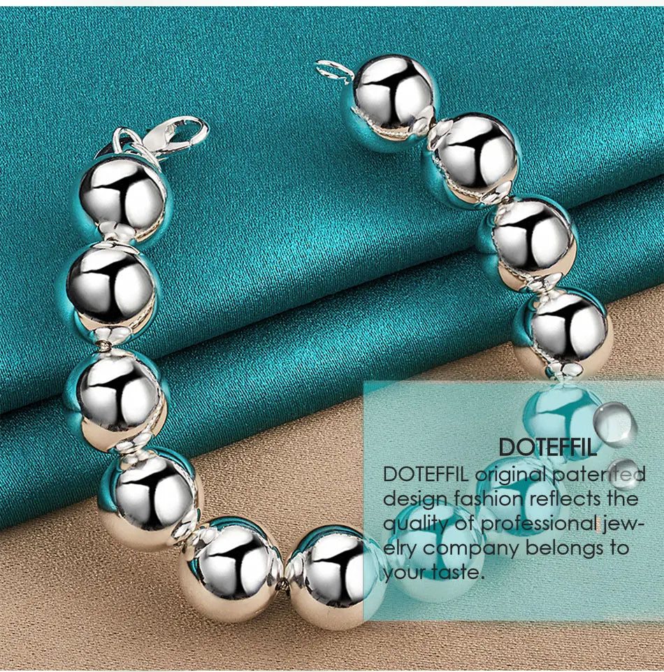 DOTEFFIL 925 Sterling Silver 14mm Round Hollow Bead Ball Chain Bracelet For Women Man Charm Wedding Engagement Jewelry