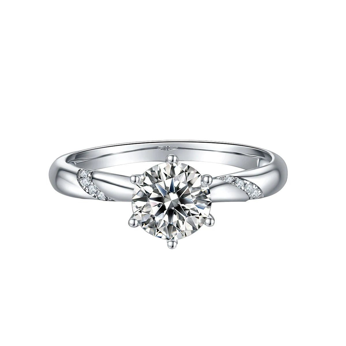 GEM'S BALLET 925 Sterling Silver 6-Prong Moissanite Ring – Classic Elegance