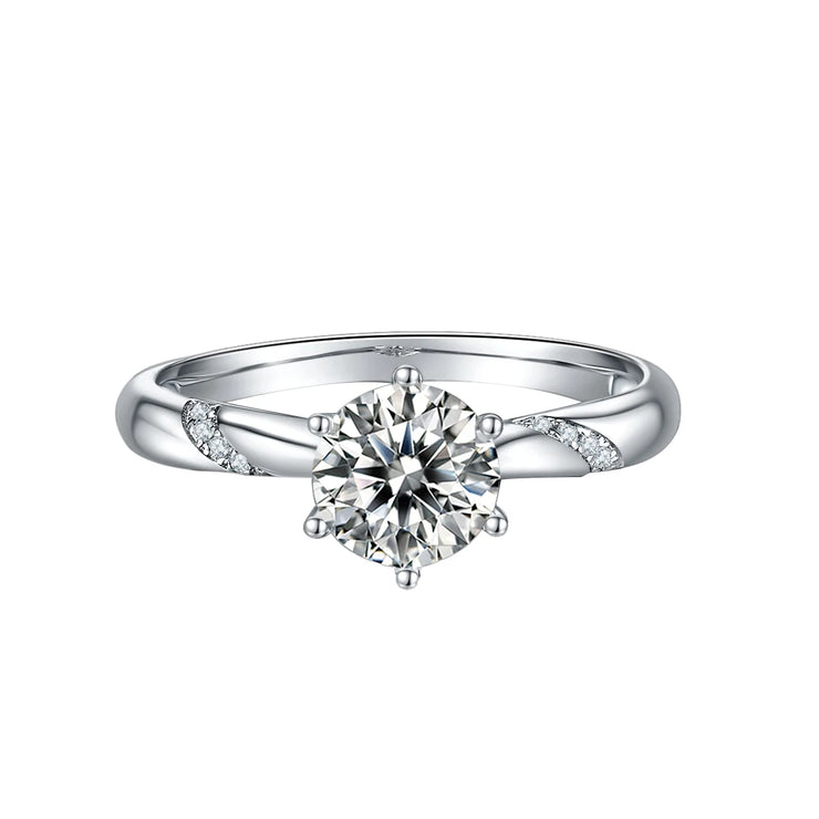 GEM'S BALLET 925 Sterling Silver 6-Prong Moissanite Ring – Classic Elegance