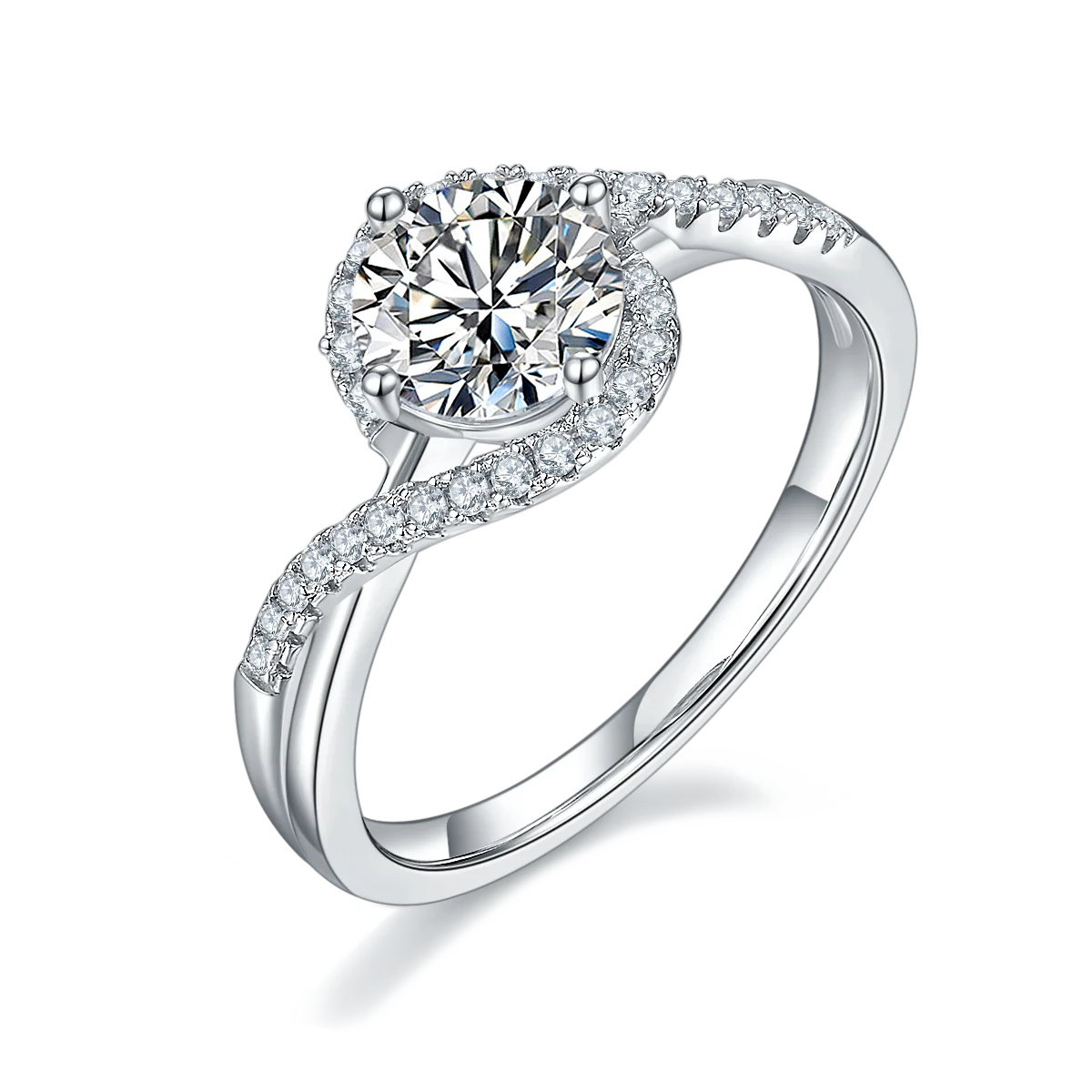 Moissanite Twist Ring in 925 Sterling Silver Ring