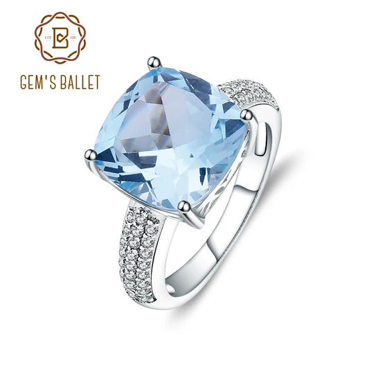 GEM'S BALLET 10.18Ct Natural Sky Blue Topaz Gemstone Wedding Ring – A Radiant Statement of Elegance