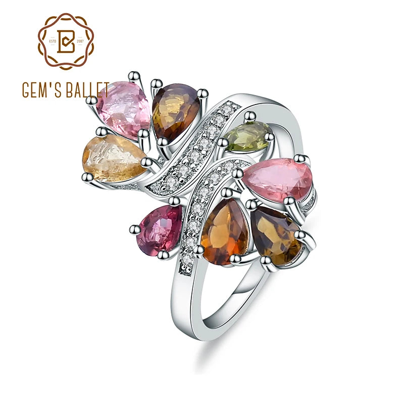 Gem's Ballet Natural Tourmaline 585 14K 10K 18K Gold 925 Silver Ring For Women Flower Wedding Engagement Jewelry Accessorie