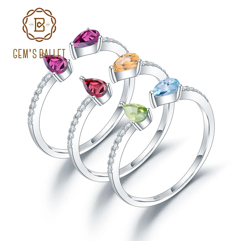 GEM'S BALLET Sterling Silver Adjustable Gemstone Ring – Timeless Elegance