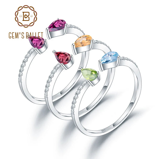 GEM'S BALLET Sterling Silver Adjustable Gemstone Ring – Timeless Elegance