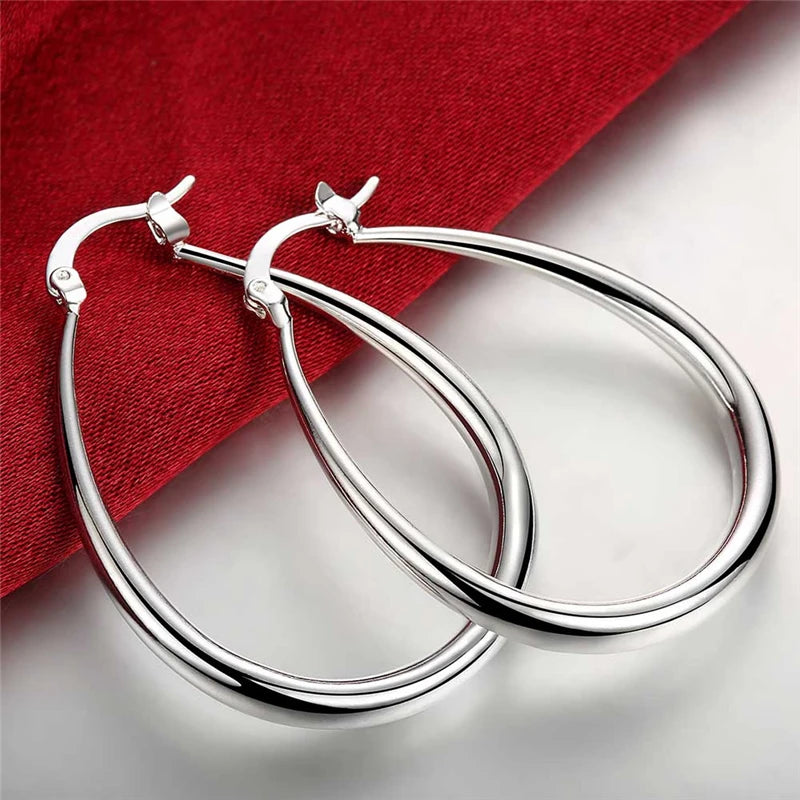 DOTEFFIL 925 Sterling Silver Smooth Solid Circle U Round Hoop Earring For Women Wedding Engagement Party Fashion Jewelry