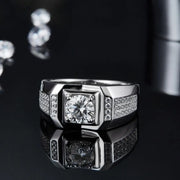 GEM'S BALLET 585 14K 10K 18K Gold 925 Silver Mens Engagement Rings Round 1.0 Ct. 6.5mm Men's Moissanite Diamond Cluster Ring