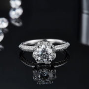 GEM'S BALLET 1.0Ct Round Bypass Floral Halo Moissanite Engagement Ring – Timeless Elegance