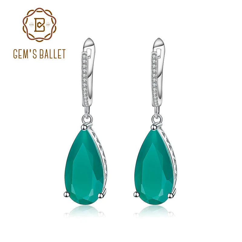 Gems Ballet 10.82ct 10x20mm Natural Green Agate Drop Earrings Fine Jewelry Solid 925 Sterling Silver Gorgeous Earrings For Women