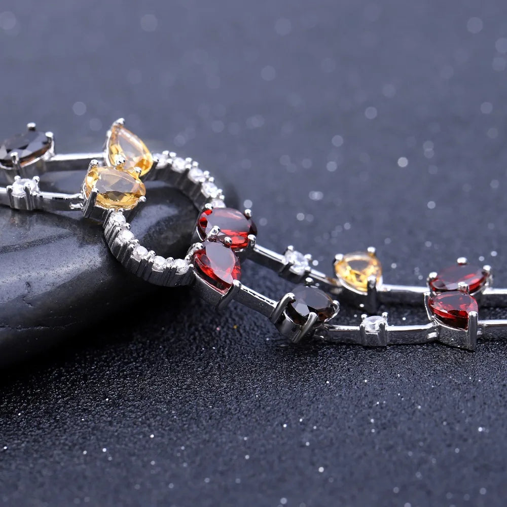 GEM'S BALLET Multicolor Garnet & Quartz Silver Bracelet