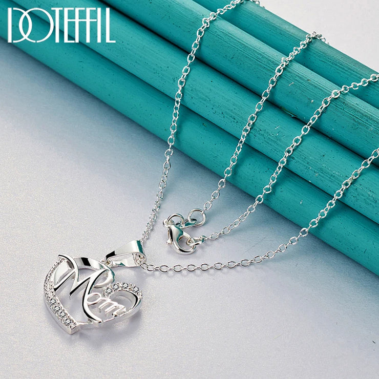 DOTEFFIL 925 Sterling Silver Mom Heart Pendant – A Symbol of Love