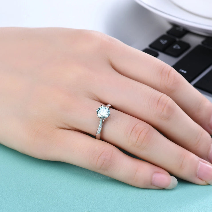 GEM'S BALLET 1.0Ct 6.5mm Round Lace Design Moissanite Engagement Ring with Claw Prongs 585 14K 10K 18K Gold 925 Silver Ring