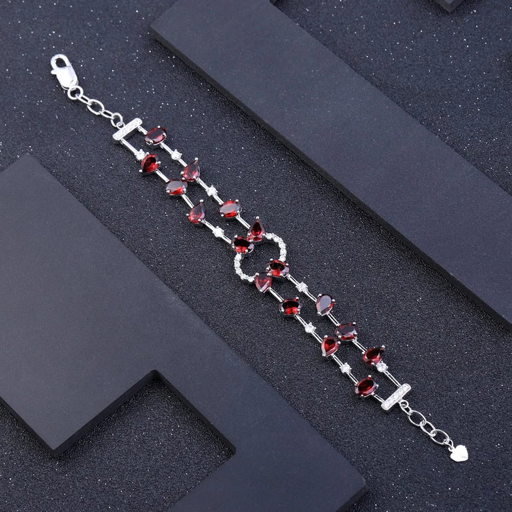 GEM'S BALLET 14.74Ct Natural Red Garnet Gemstone Link Bracelet 925 Sterling Silver Bracelets & Bangles for Women Wedding Jewelry