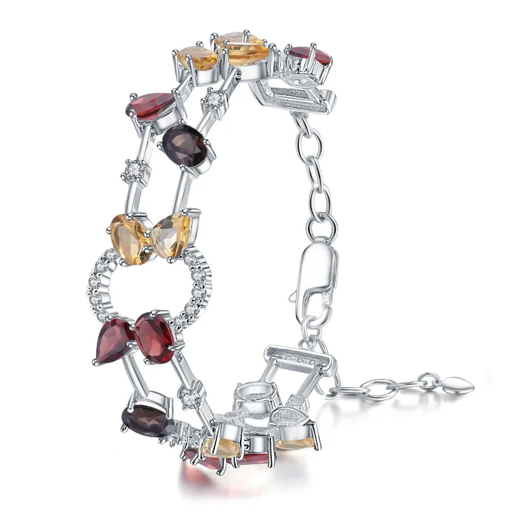 GEM'S BALLET Multicolor Garnet & Quartz Silver Bracelet