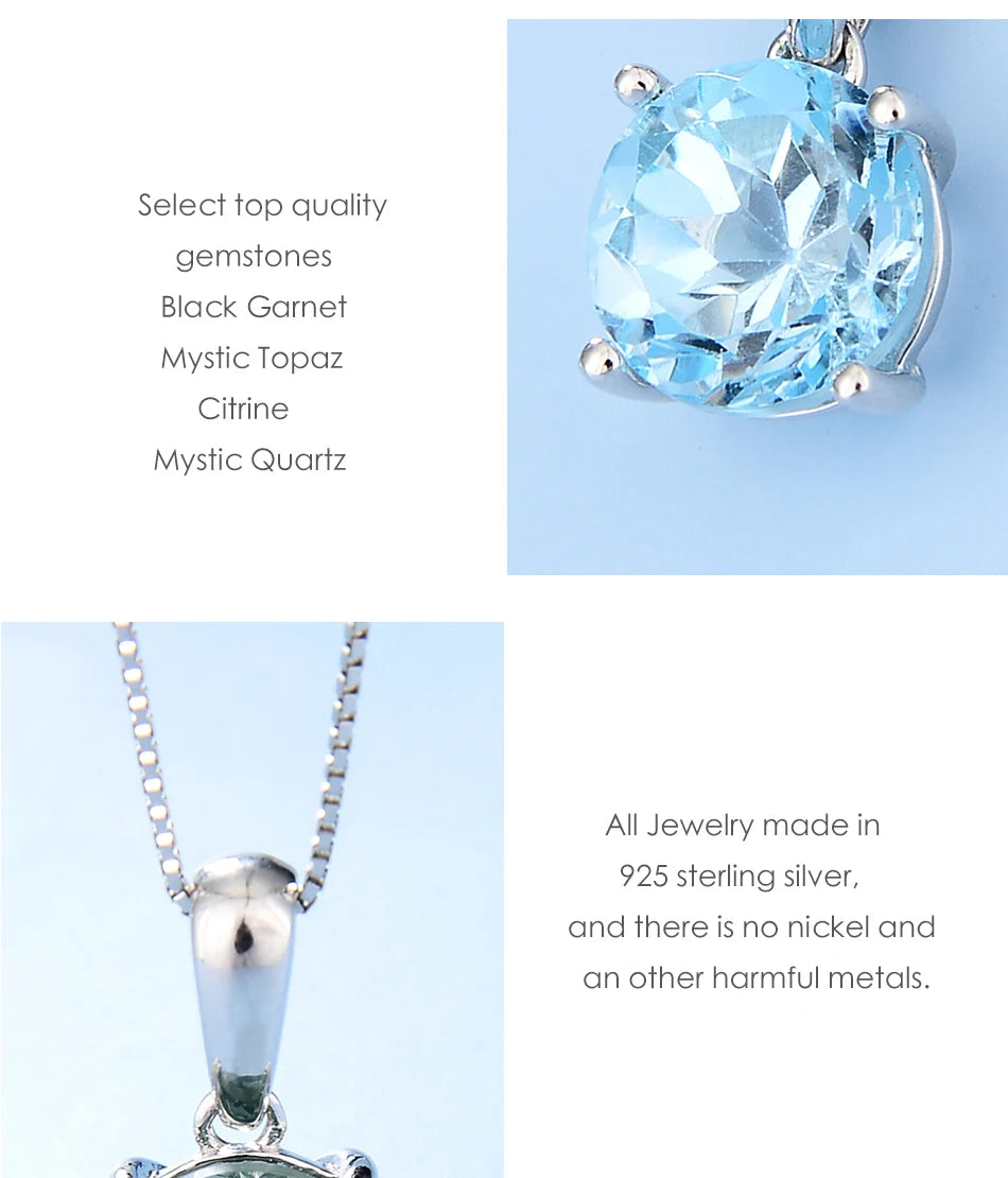 GEM'S BALLET Natural Blue Topaz Gemstone Pendant Necklace For Women Jewelry 925 Sterling Silver Classic Round Birthstone Pendant