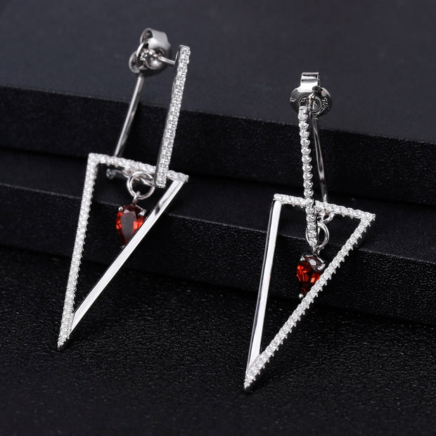 GEM'S BALLET Triangle 925 Sterling Silver Smart Chic Earrings Natural Red Garnet Gemstone Drop Earrings for Women Fine Jewelry
