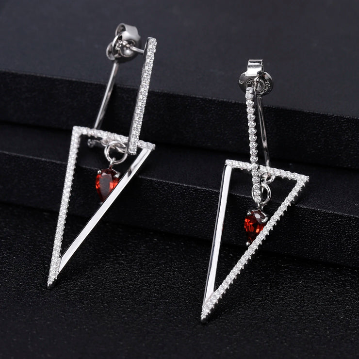 GEM'S BALLET Triangle 925 Sterling Silver Smart Chic Earrings Natural Red Garnet Gemstone Drop Earrings for Women Fine Jewelry