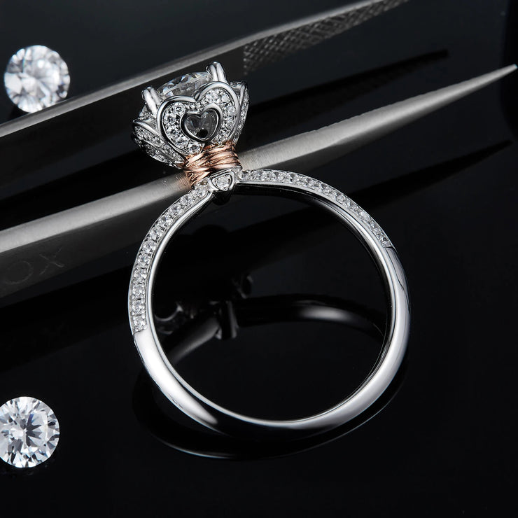 GEM'S BALLET 1.0Ct Round Bypass Floral Halo Moissanite Engagement Ring – Timeless Elegance