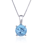 GEM'S BALLET Natural Blue Topaz Gemstone Pendant Necklace For Women Jewelry 925 Sterling Silver Classic Round Birthstone Pendant