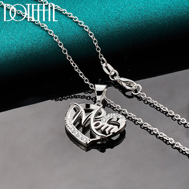 DOTEFFIL 925 Sterling Silver Mom Heart Pendant – A Symbol of Love