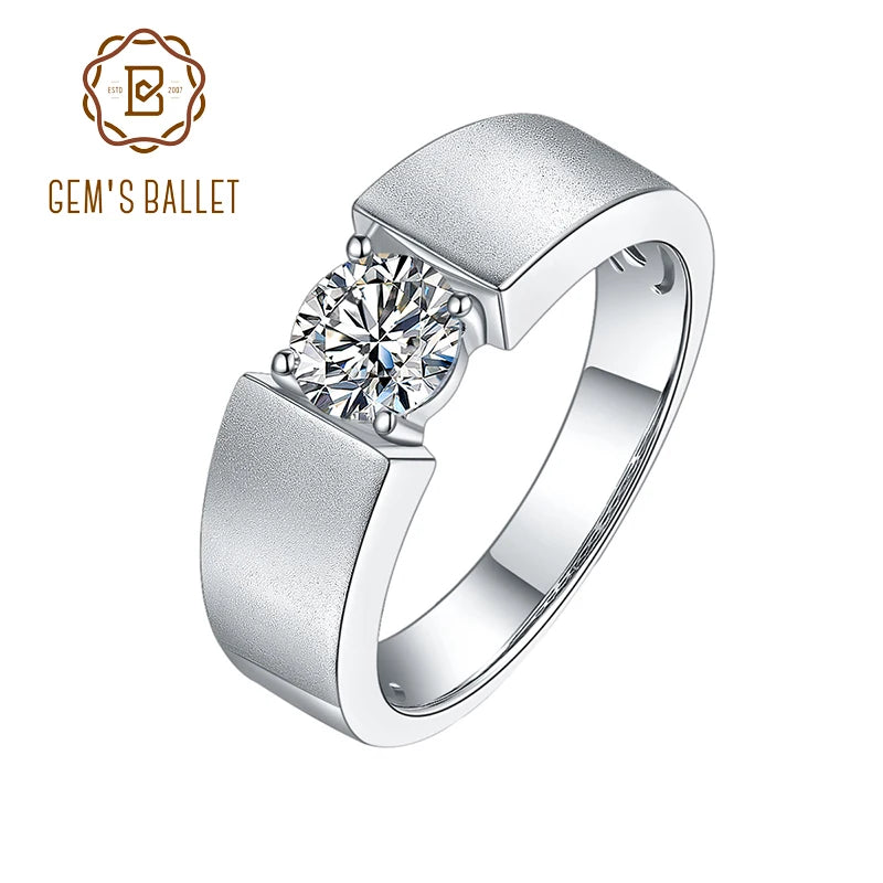 GEM'S BALLET Moissanite Men's Silver Ring