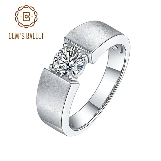 GEM'S BALLET Moissanite Men's Silver Ring