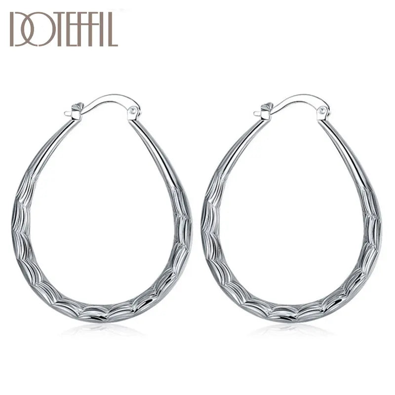 DOTEFFIL 925 Sterling Silver Wave Pattern Hoop Earrings – Elegant & Stylish