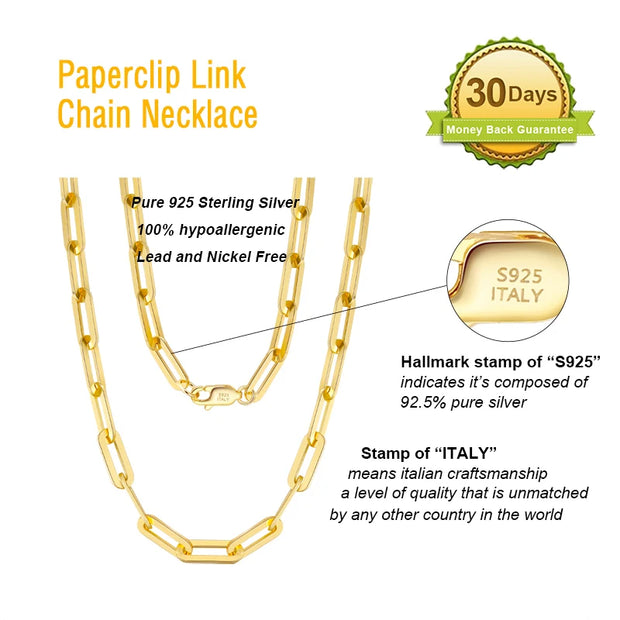 ORSA JEWELS 14K Gold Plated Genuine 925 Sterling Silver Paperclip Neck Chain 6/9.3/12mm Link Necklace for Women Men Jewelry SC39