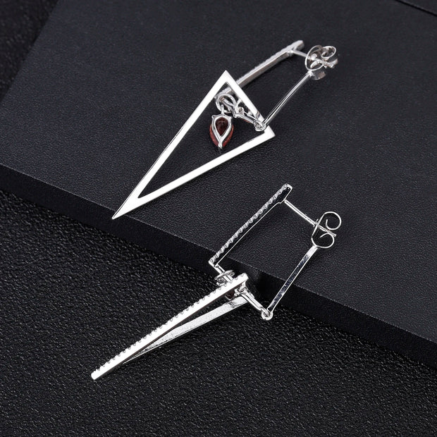 GEM'S BALLET Triangle 925 Sterling Silver Smart Chic Earrings Natural Red Garnet Gemstone Drop Earrings for Women Fine Jewelry