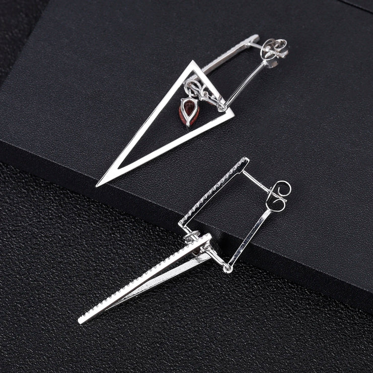 GEM'S BALLET Triangle 925 Sterling Silver Smart Chic Earrings Natural Red Garnet Gemstone Drop Earrings for Women Fine Jewelry