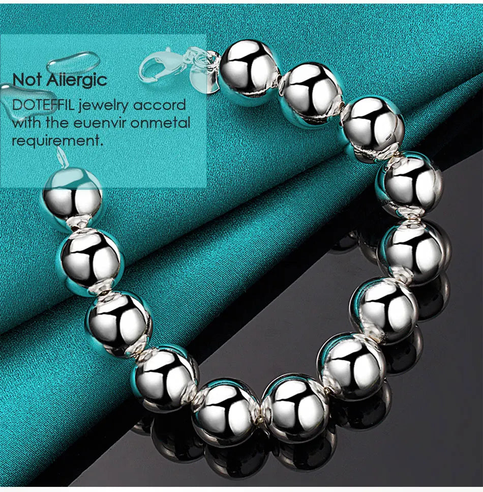 DOTEFFIL 925 Sterling Silver 14mm Round Hollow Bead Ball Chain Bracelet For Women Man Charm Wedding Engagement Jewelry