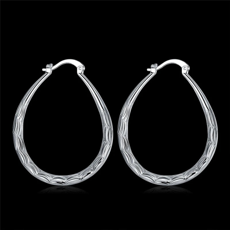 DOTEFFIL 925 Sterling Silver Circle Hoop Wave Pattern Charm Earrings Women Party Gift Fashion Wedding Engagement Jewelry