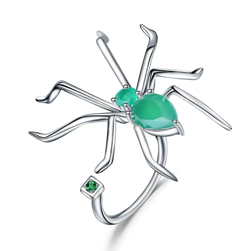 GEM'S BALLET Green Agate Spider Ring