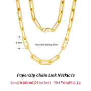 ORSA JEWELS 14K Gold Plated Genuine 925 Sterling Silver Paperclip Neck Chain 6/9.3/12mm Link Necklace for Women Men Jewelry SC39