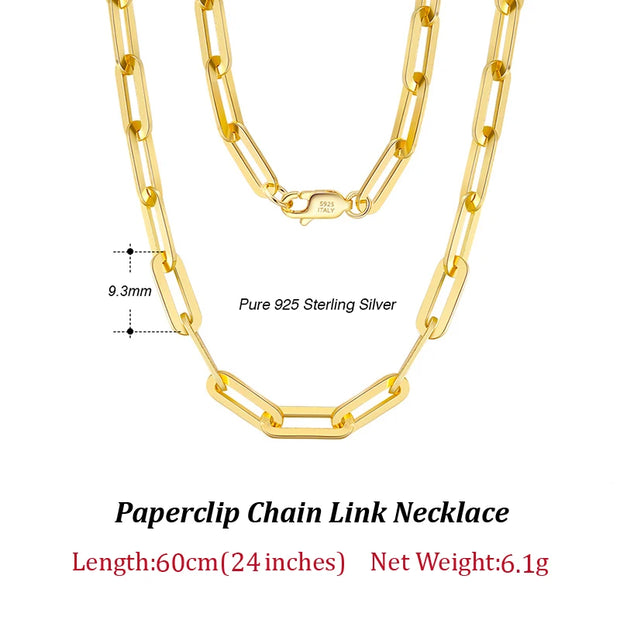 ORSA JEWELS 14K Gold Plated Genuine 925 Sterling Silver Paperclip Neck Chain 6/9.3/12mm Link Necklace for Women Men Jewelry SC39