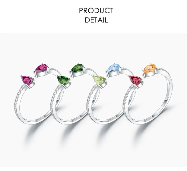 GEM'S BALLET Sterling Silver Adjustable Gemstone Ring – Timeless Elegance