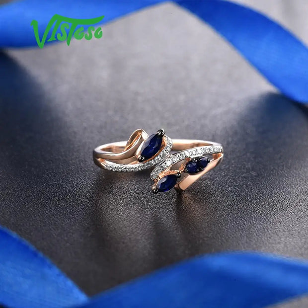 VISTOSO 14K Rose Gold Blue Sapphire & Diamond Ring
