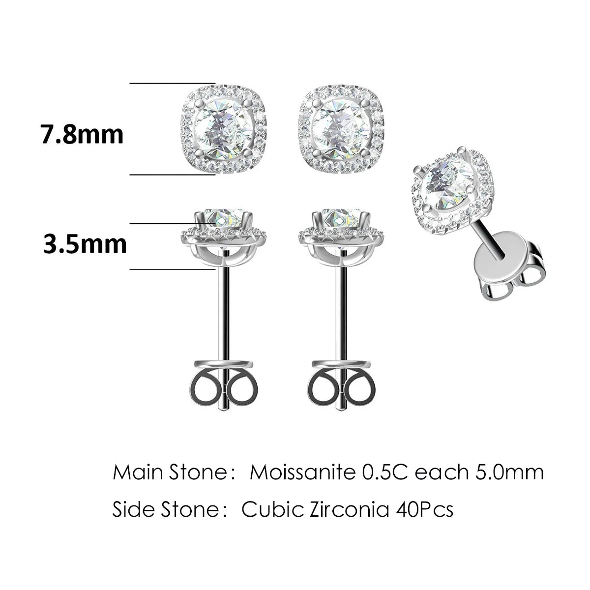 GEM'S BALLET 925 Sterling Silver Bridal Jewelry Set 4 prong Square Pendant Halo VVS1 Moissanite Necklace Earrings Set For Women