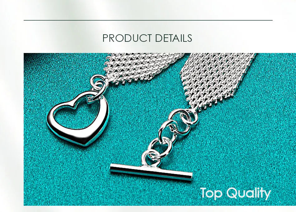 925 Sterling Silver Watchband Network Heart Bracelet Chain