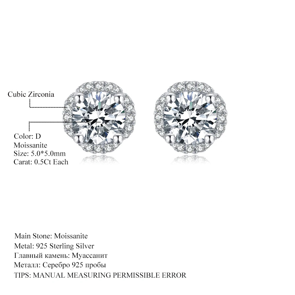 GEM'S BALLET 5.0mm 1.0Ct D Color Moissanite Stud Earrings – Timeless Sparkle & Elegance