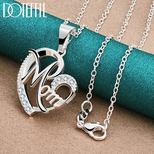 DOTEFFIL 925 Sterling Silver Mom Heart Pendant – A Symbol of Love